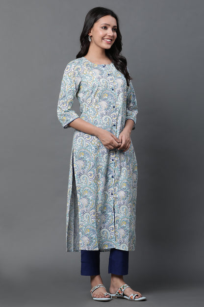 White Printed Kurta, Trousers and Dupatta Set