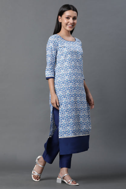 White Floral Printed Kurta, Trousers and Dupatta Set