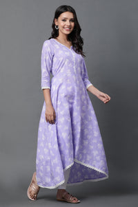 Purple Asymmetrical Kurta, Tights and Dupatta Set
