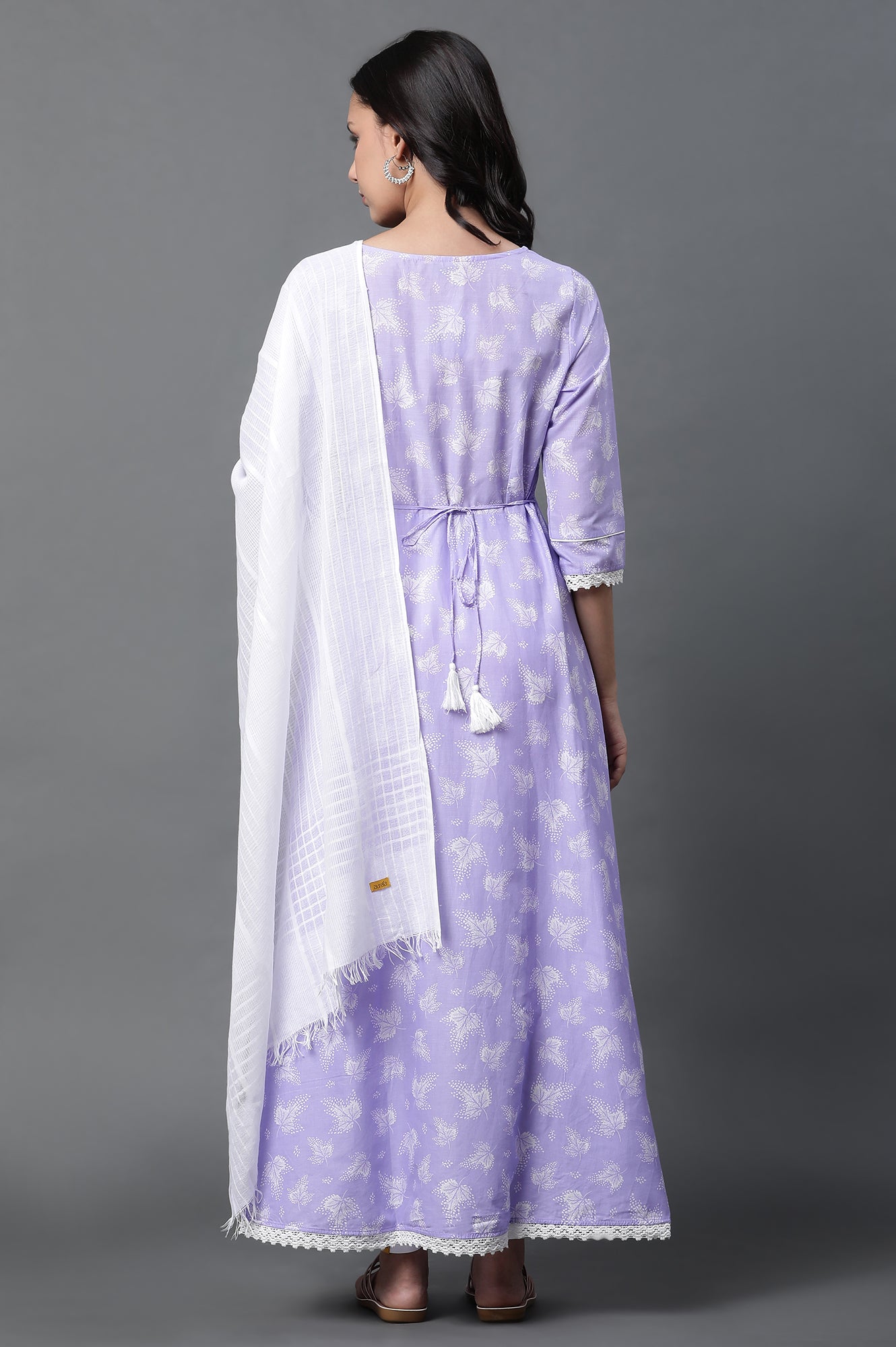 Purple Asymmetrical Kurta, Tights and Dupatta Set