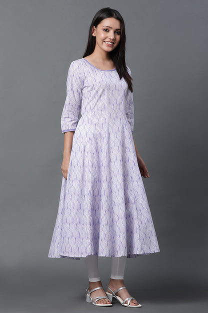 Purple Anarkali Kurta, Tights and Dupatta Set