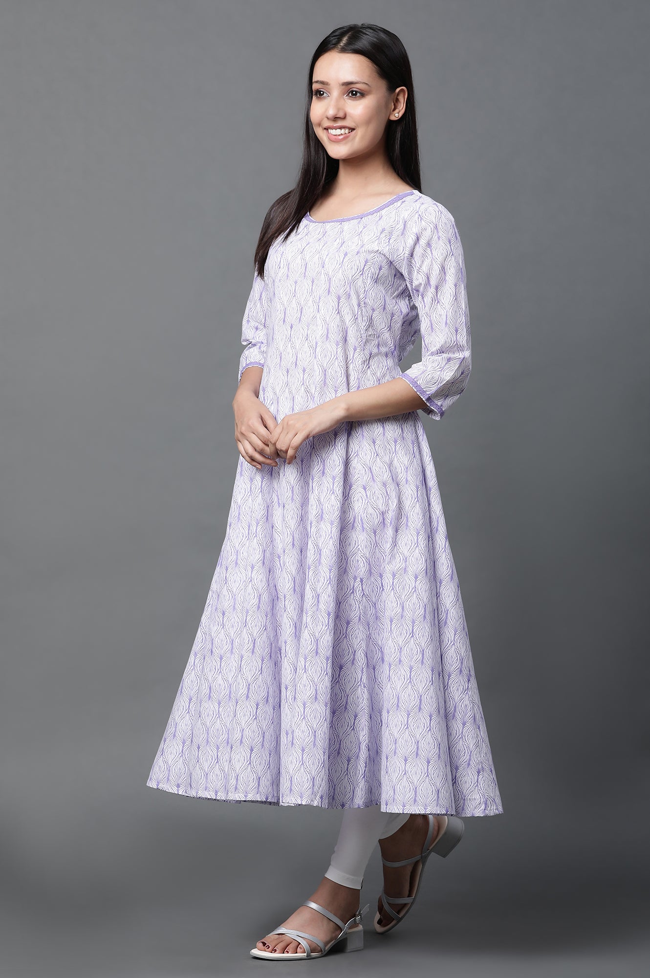 Purple Anarkali Kurta, Tights and Dupatta Set