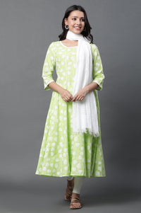 Green Anarkali Kurta, Tights and Dupatta Set