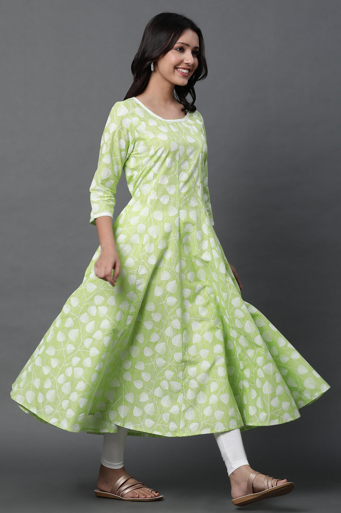 Green Anarkali Kurta, Tights and Dupatta Set