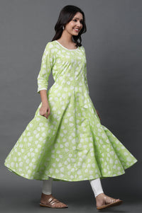 Green Anarkali Kurta, Tights and Dupatta Set