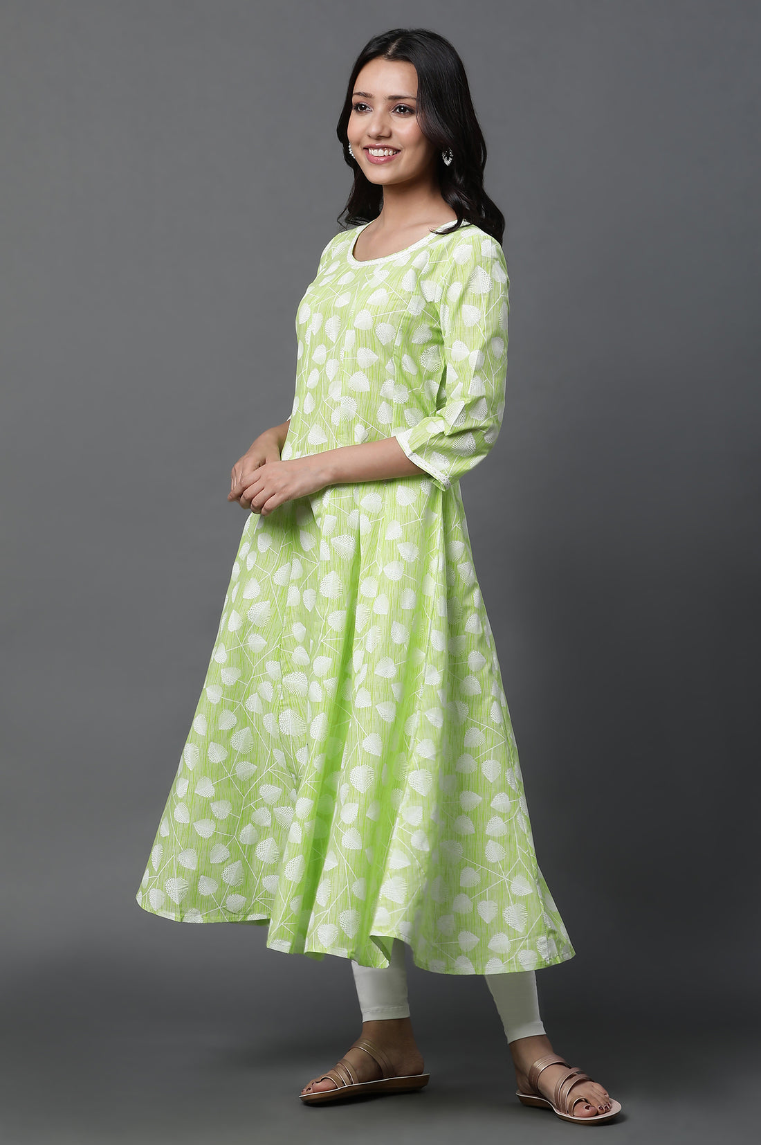 Green Anarkali Kurta, Tights and Dupatta Set