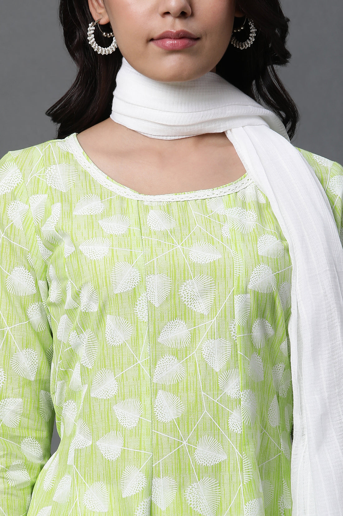 Green Anarkali Kurta, Tights and Dupatta Set