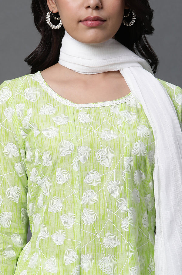 Green Anarkali Kurta, Tights and Dupatta Set