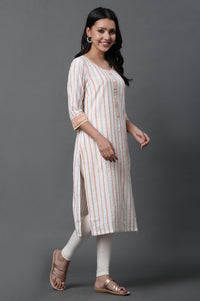 White Stripe Kurta, Tights and Dupatta Set