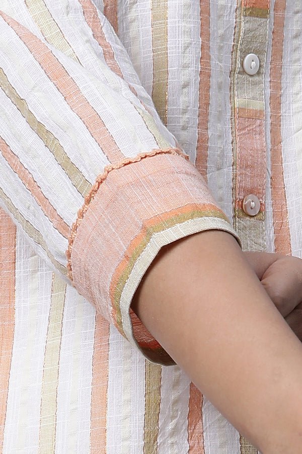 White Stripe Kurta, Tights and Dupatta Set
