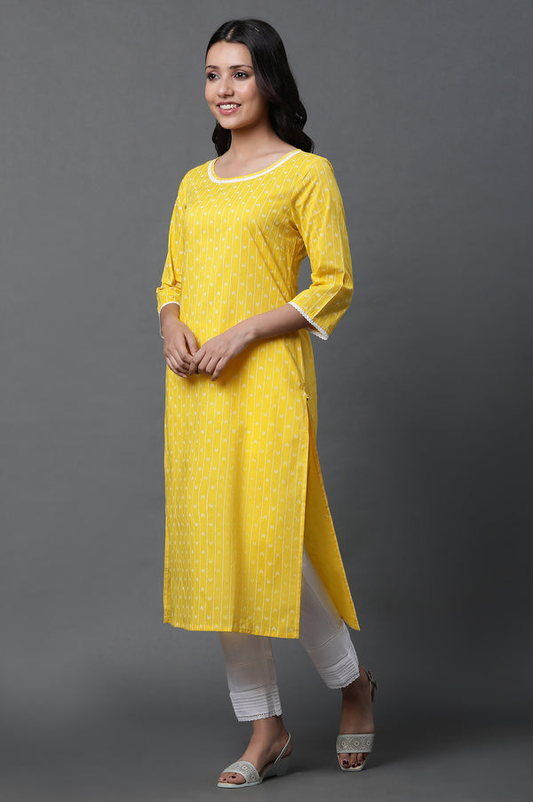 Yellow Printed Kurta, Trousers and Dupatta Set