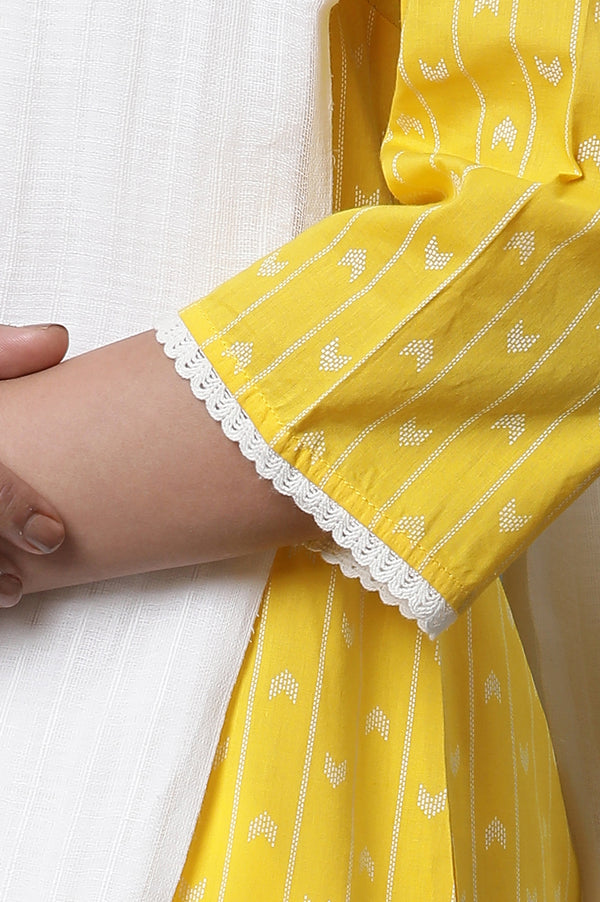 Yellow Printed Kurta, Trousers and Dupatta Set