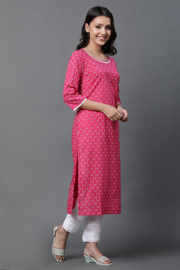 Pink Printed Kurta, Trousers and Dupatta Set