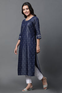 Blue Denim Kurta, Trousers and Dupatta Set