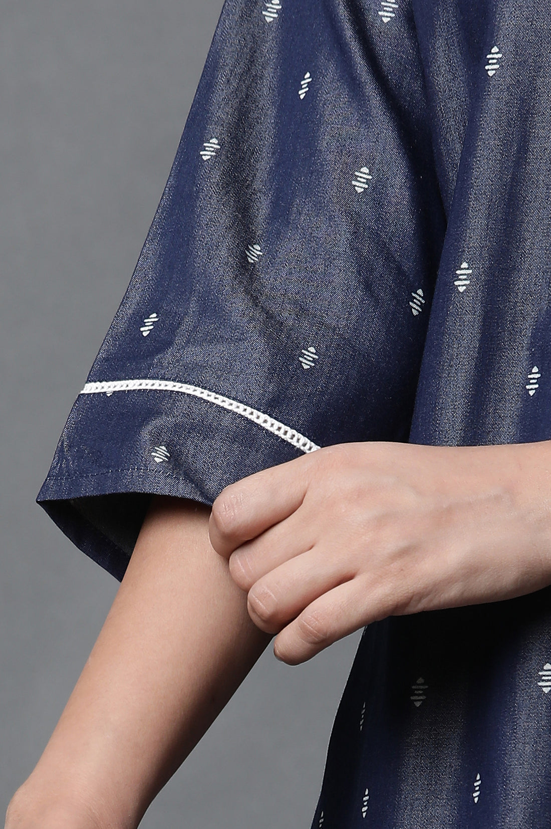 Blue Denim Kurta, Trousers and Dupatta Set