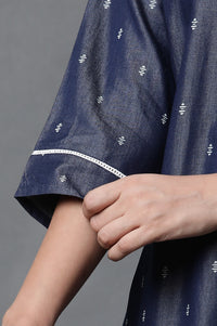 Blue Denim Kurta, Trousers and Dupatta Set