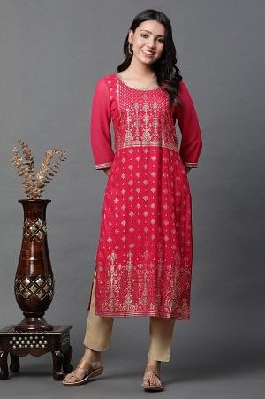 Pink Embellished Kurta and Pants Set