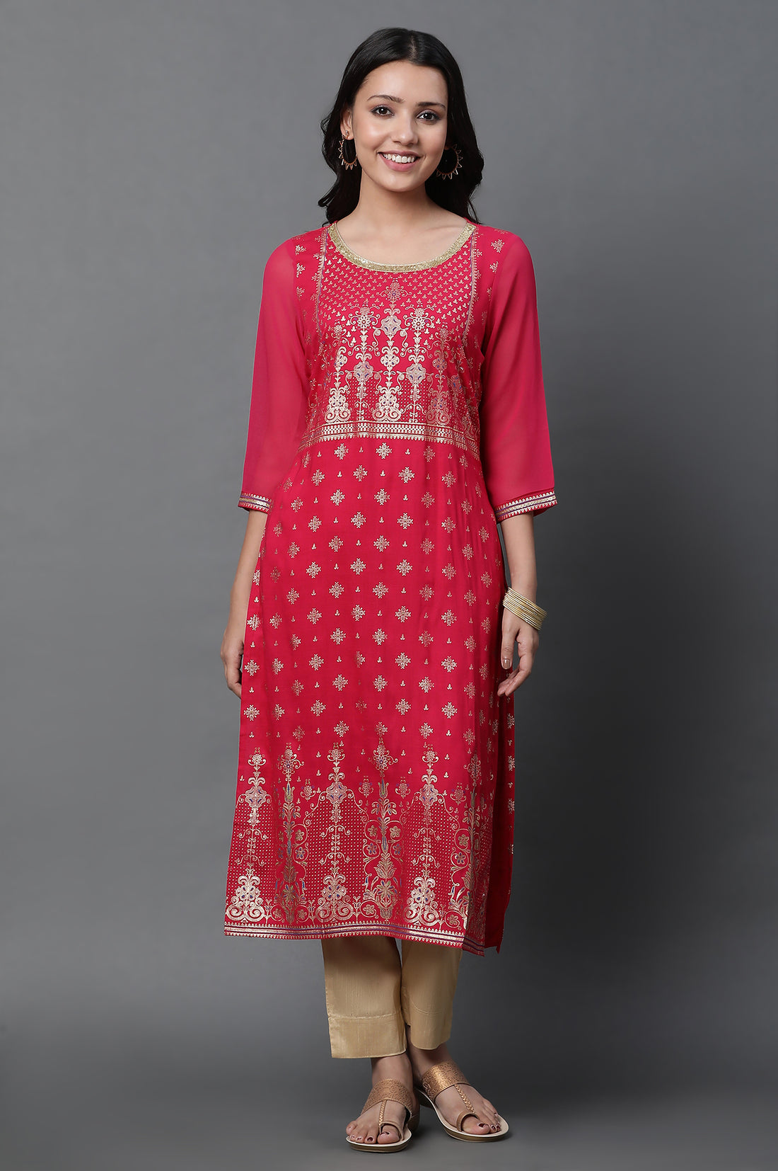 Pink Embellished Kurta and Pants Set