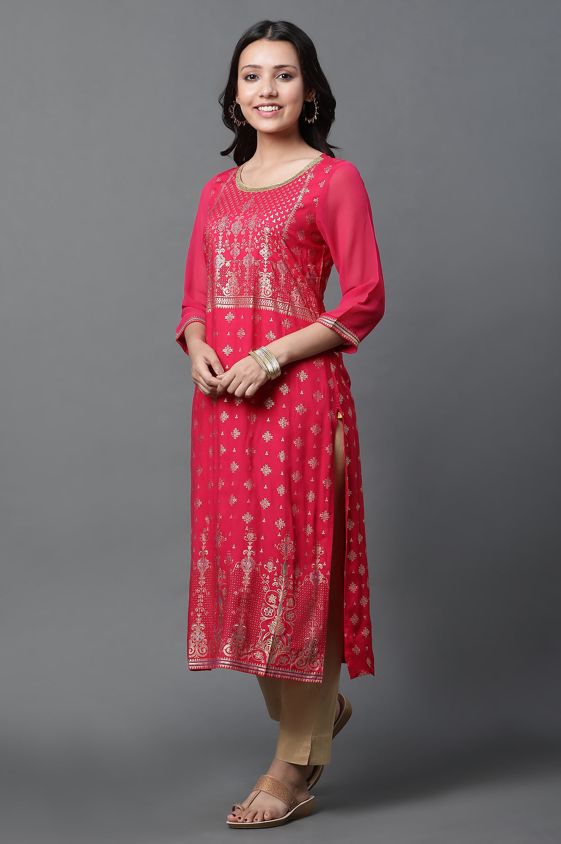 Pink Embellished Kurta and Pants Set
