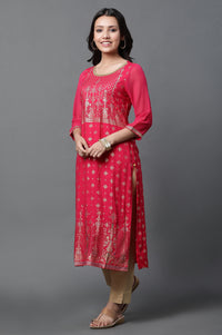 Pink Embellished Kurta and Pants Set