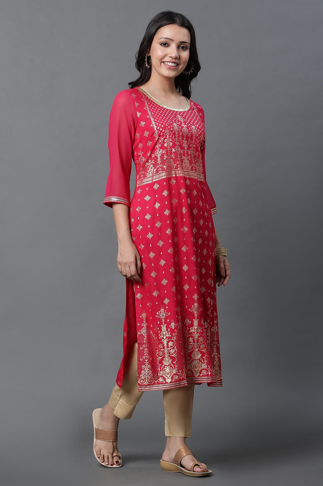 Pink Embellished Kurta and Pants Set