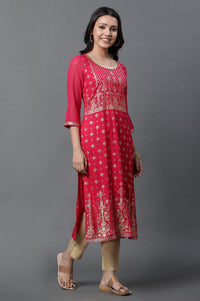 Pink Embellished Kurta and Pants Set
