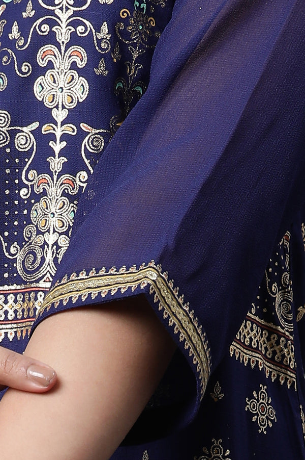 Blue Embellished Kurta and Pants Set