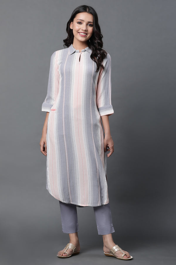 Multi-coloured Dobby Kurta and Pants Set