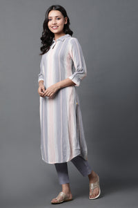 Multi-coloured Dobby Kurta and Pants Set
