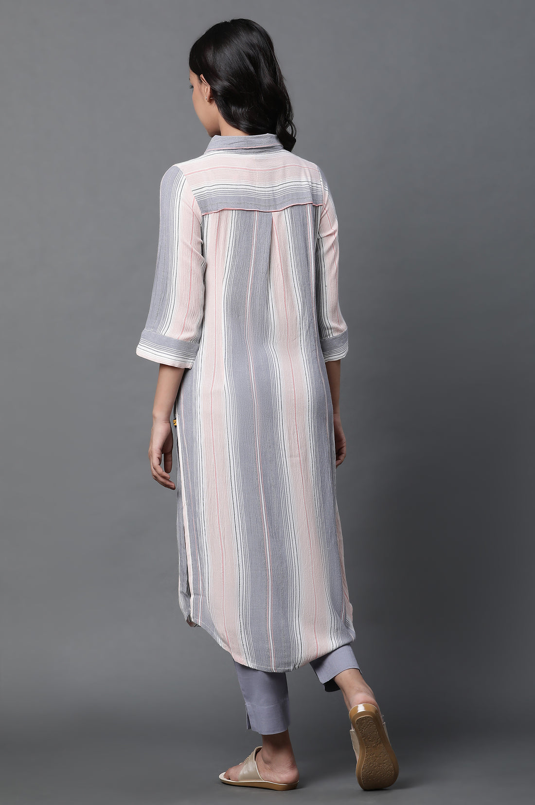 Multi-coloured Dobby Kurta and Pants Set