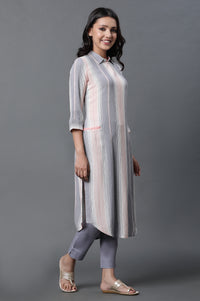 Multi-coloured Dobby Kurta and Pants Set