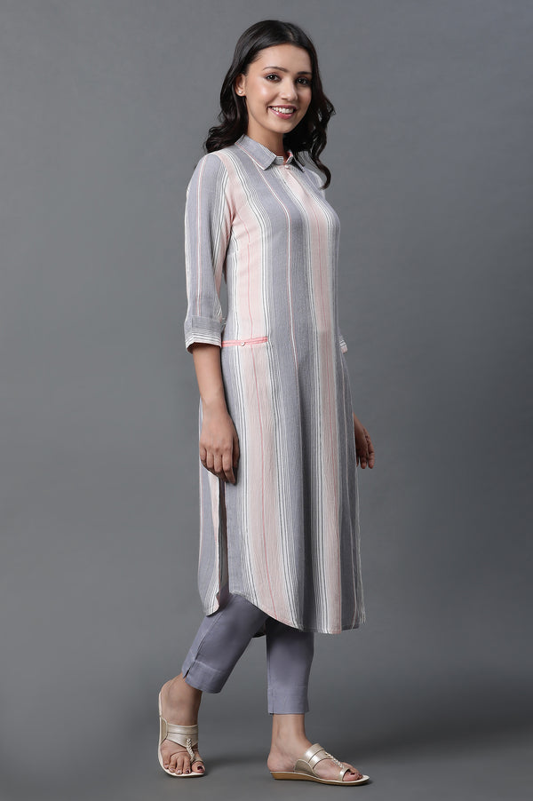 Multi-coloured Dobby Kurta and Pants Set