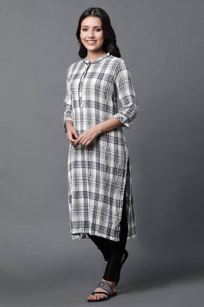 White and Black Checker Kurta and Denim Jegging Set