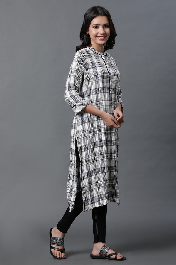 White and Black Checker Kurta and Denim Jegging Set