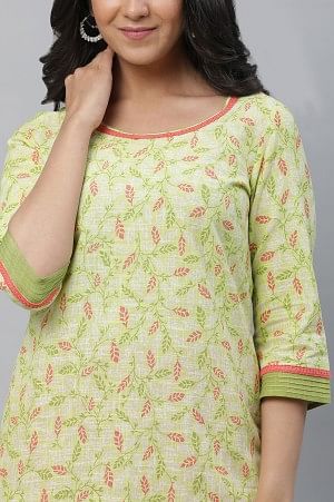 Green Floral Printed Lace Kurta and Trouser Set