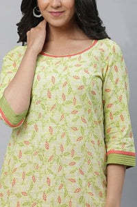 Green Floral Printed Lace Kurta and Trouser Set