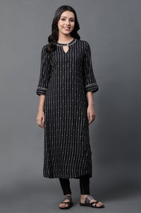 Black Yarn-Dyed Kurta and Jeggings Set