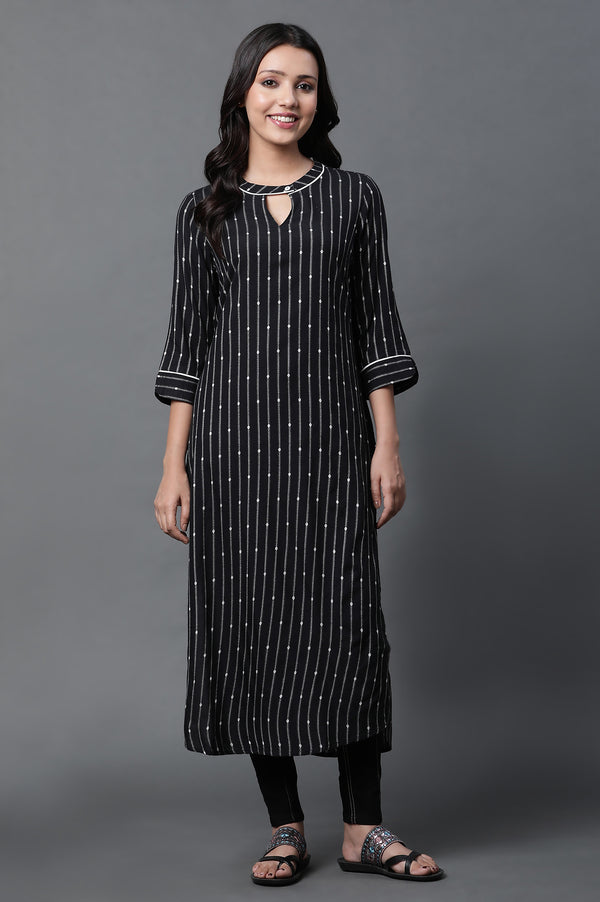 Black Yarn-Dyed Kurta and Jeggings Set
