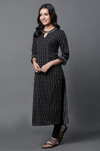 Black Yarn-Dyed Kurta and Jeggings Set