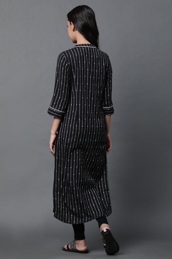 Black Yarn-Dyed Kurta and Jeggings Set