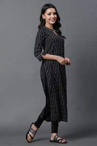 Black Yarn-Dyed Kurta and Jeggings Set