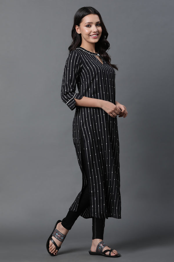 Black Yarn-Dyed Kurta and Jeggings Set