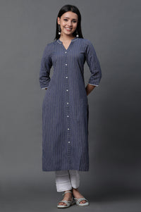 Blue Yar-Dyed Stripe Kurta and Trouser Pants