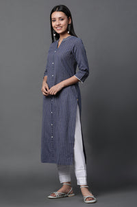 Blue Yar-Dyed Stripe Kurta and Trouser Pants