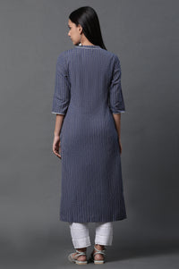 Blue Yar-Dyed Stripe Kurta and Trouser Pants
