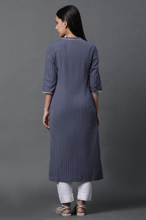 Blue Yar-Dyed Stripe Kurta and Trouser Pants