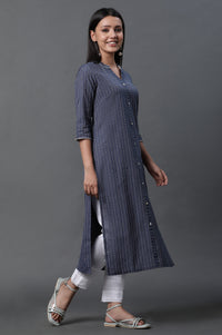 Blue Yar-Dyed Stripe Kurta and Trouser Pants