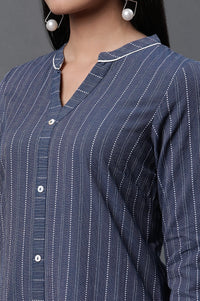Blue Yar-Dyed Stripe Kurta and Trouser Pants