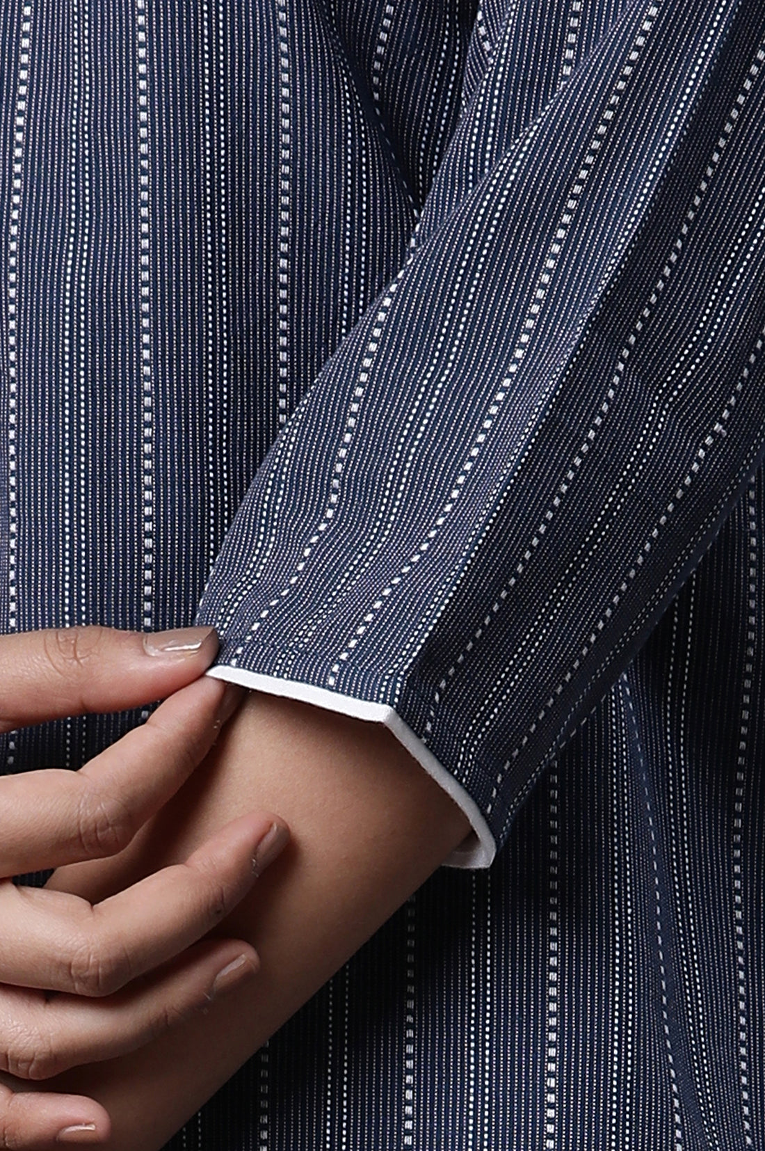 Blue Yar-Dyed Stripe Kurta and Trouser Pants