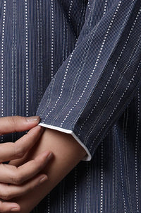 Blue Yar-Dyed Stripe Kurta and Trouser Pants